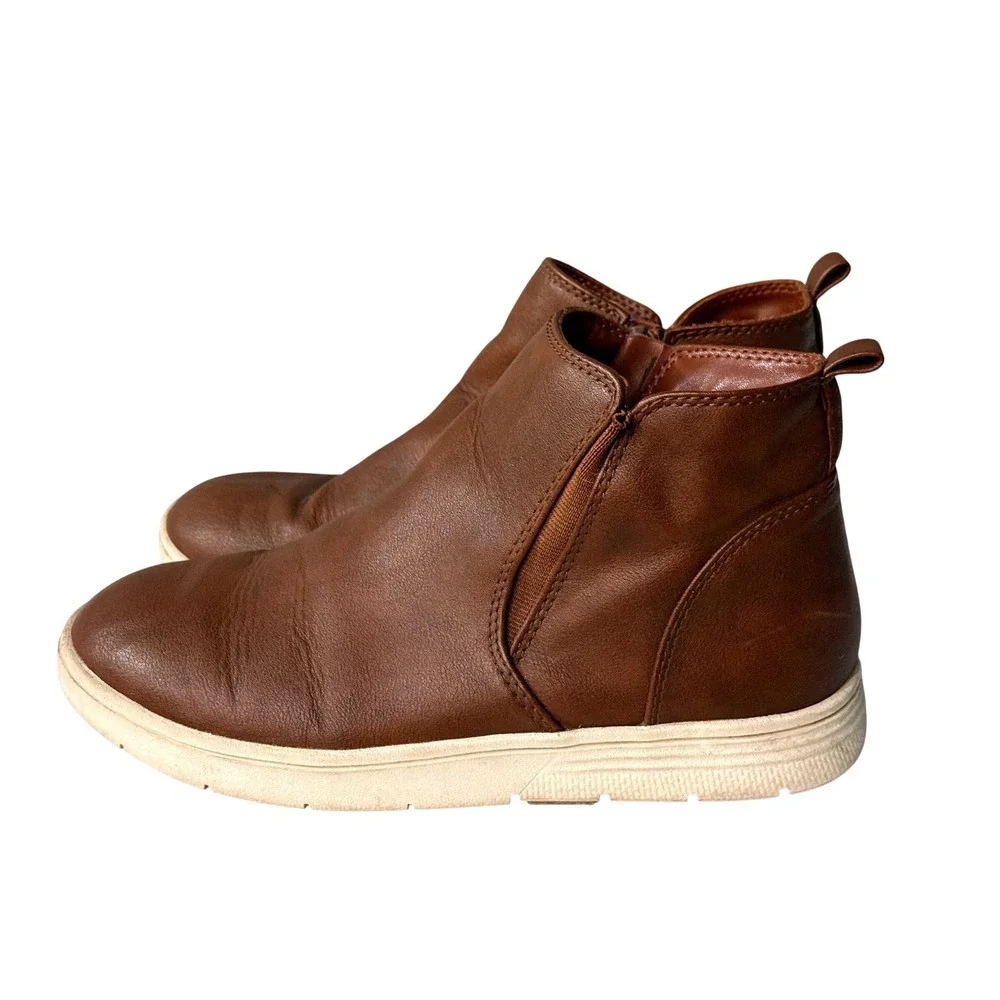 Cat & Jack‎ Kids Brown Faux Leather Side Zip Ankle Boots Size 5 Brown Chelsea